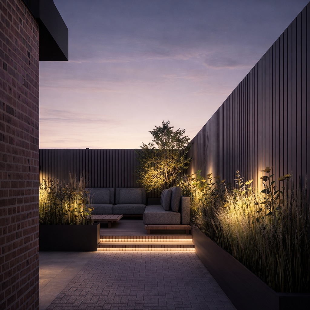 Avondtuin, Nacht perspectief met siergrassen